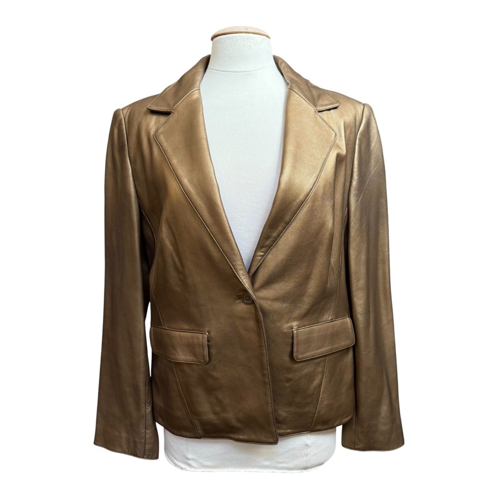 Tribal Gold Buttersoft Leather Blazer Jacket 12 Office Glam Chic Preppy Tailored